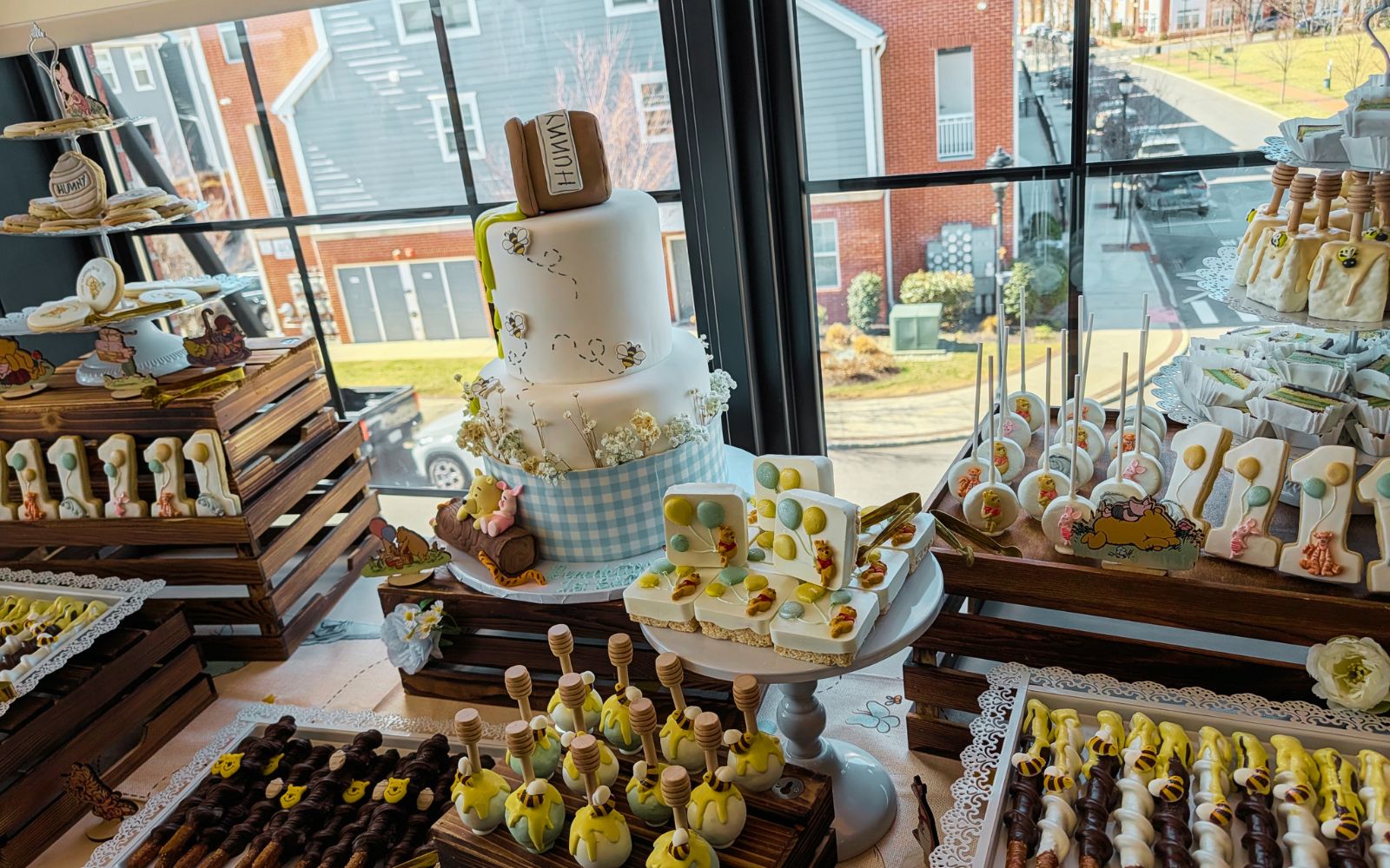 kids birthday dessert table with themed treats cake and decorations in Brooklyn