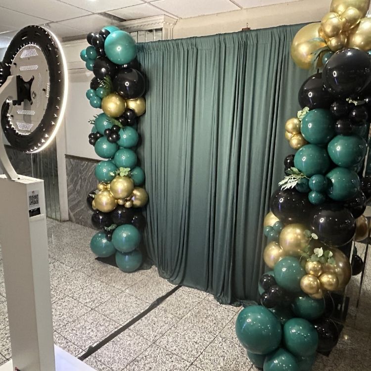 Balloon Garland Photobooth Add On With Green Fabric Backdrop