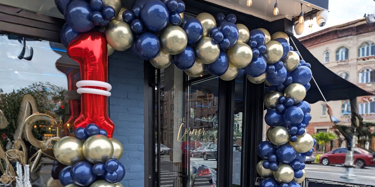 Custom Balloon arch design at The Corner Restaurant in Bay Ridge Brooklyn